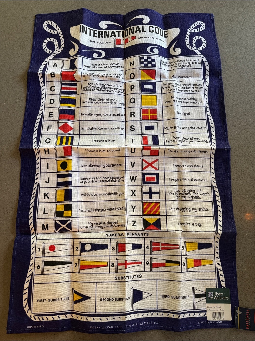 NWT Ulster Weavers Linen Tea Towel International Code Flag Ireland Britannia